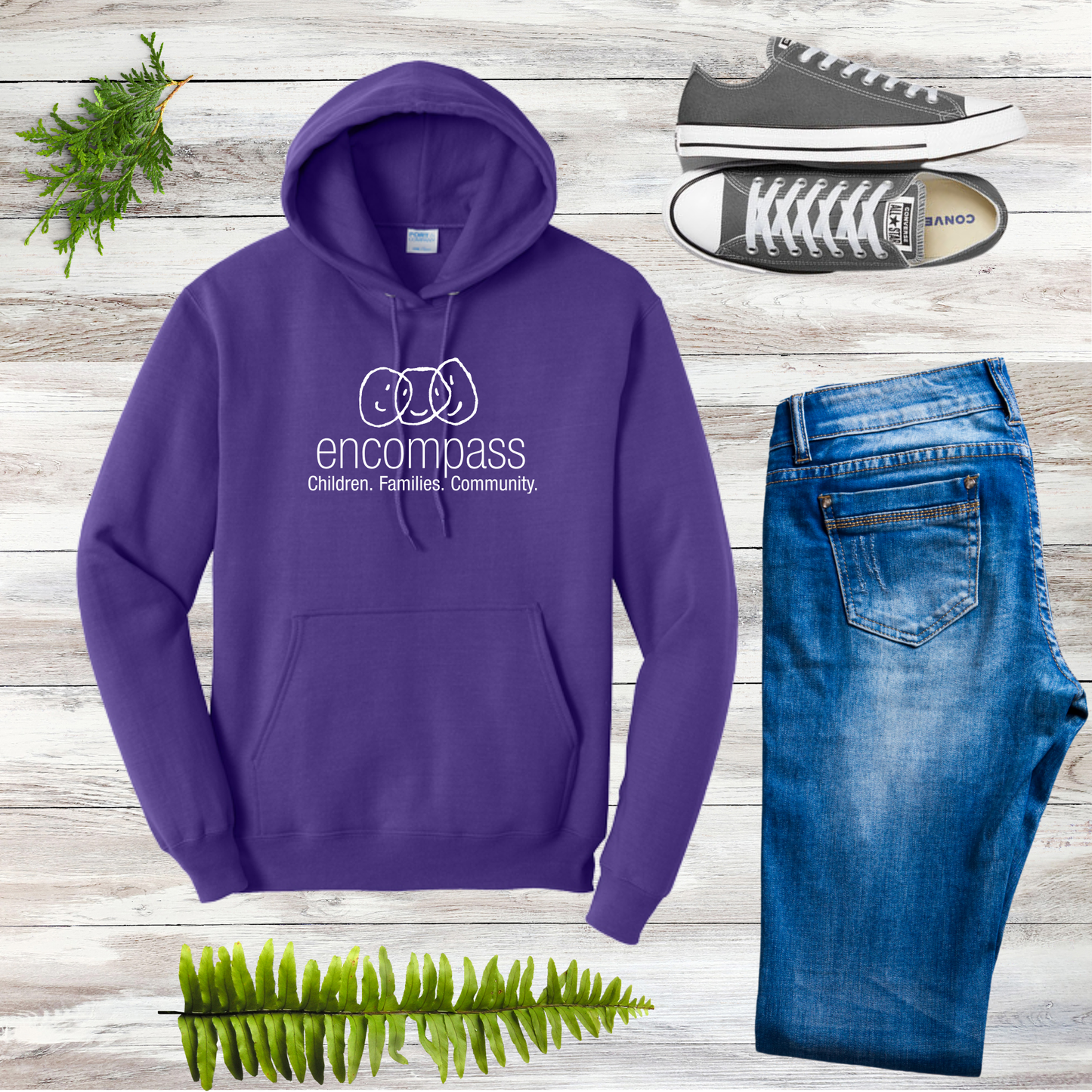 Encompass Unisex Hooded Pullover Sweatshirt White Print