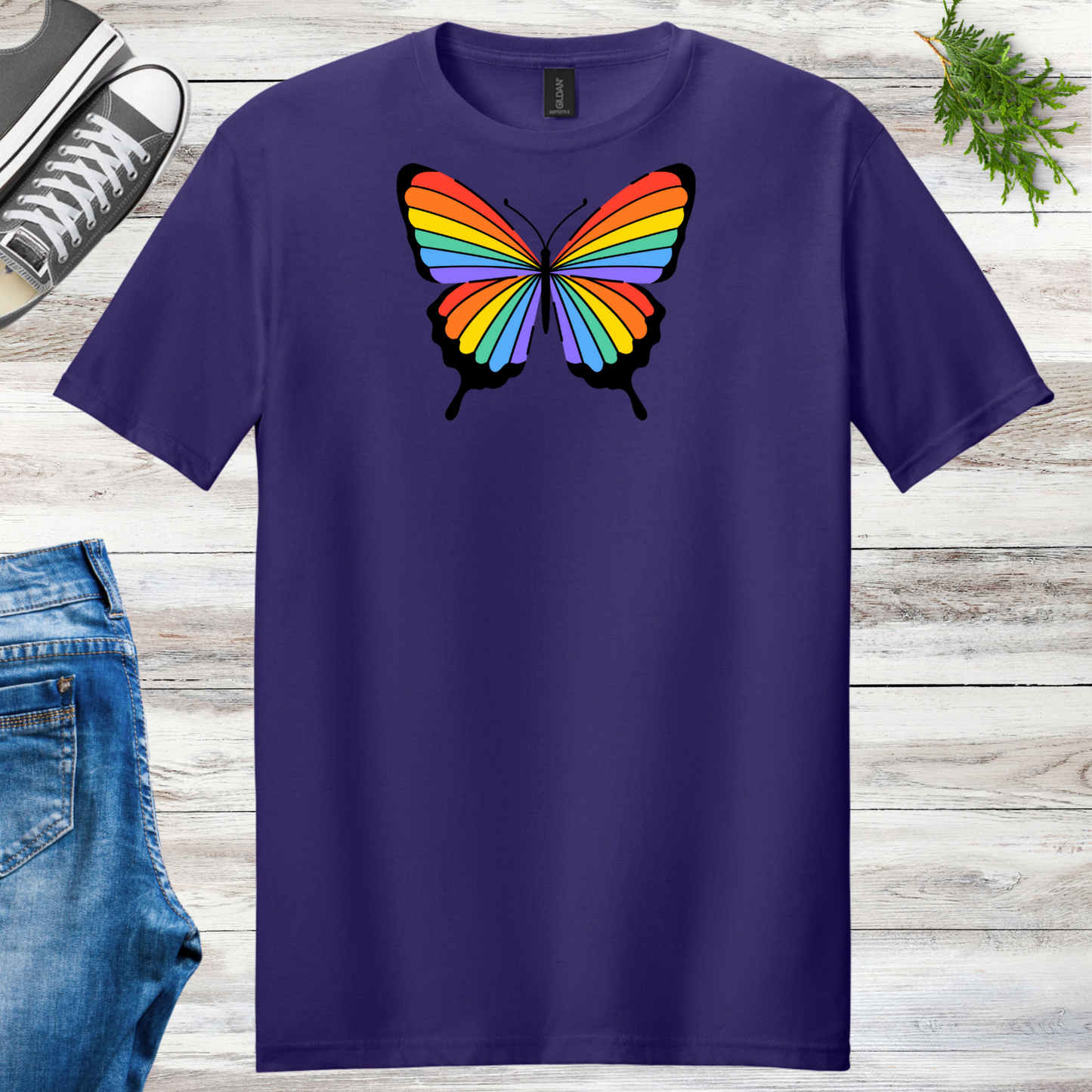 Rainbow Striped Butterfly Unisex Tee