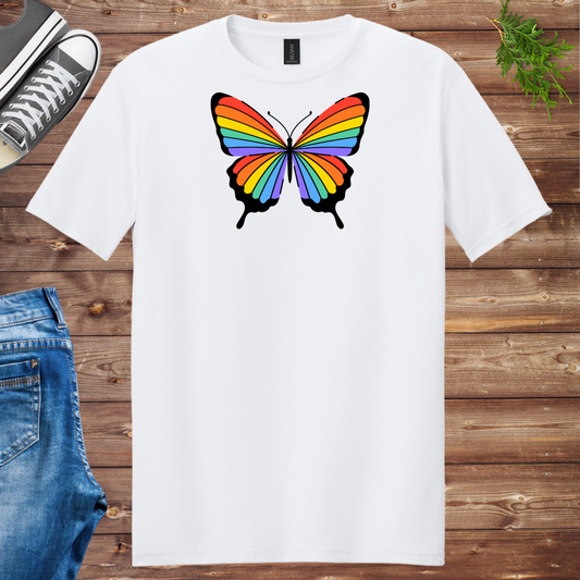 Rainbow Striped Butterfly Unisex Tee