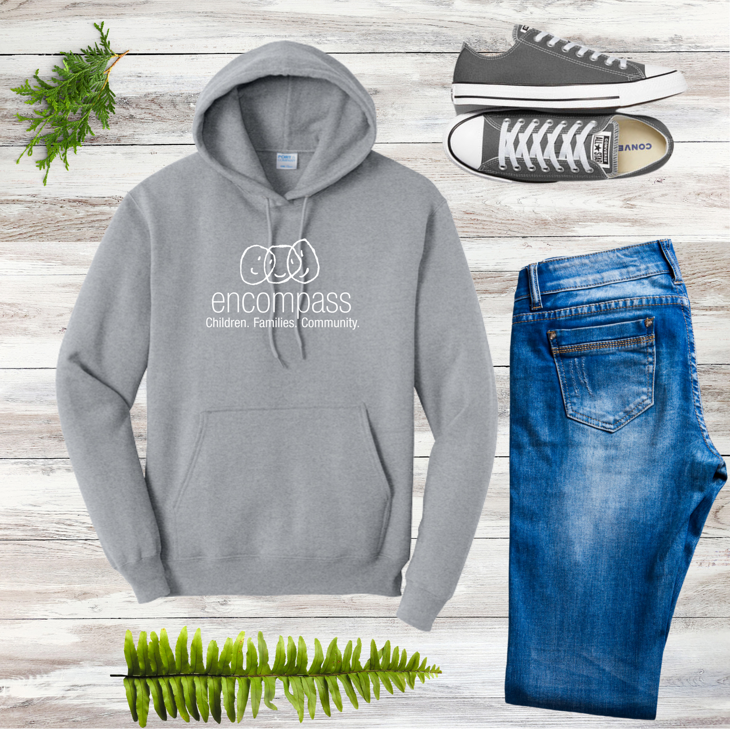 Encompass Unisex Hooded Pullover Sweatshirt White Print