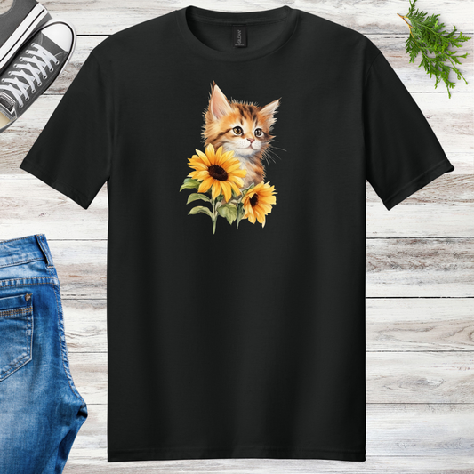 Kitten Sunflowers Unisex Tee