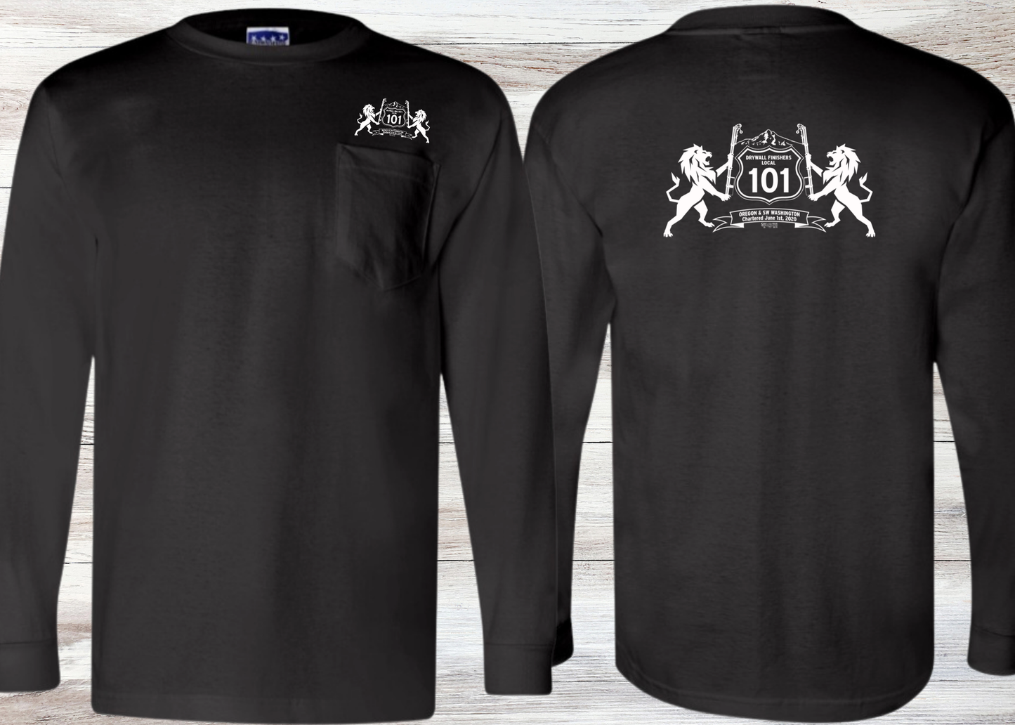 Drywall Finishers Local Union #101 Bayside Unisex Union-Made Long Sleeve Pocket T-Shirt - 3055
