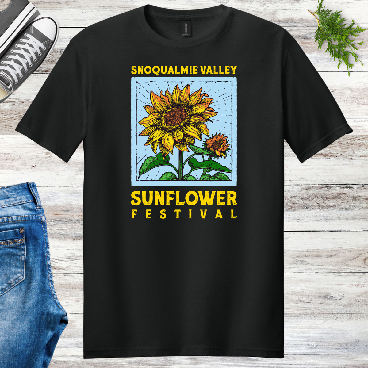 New! Blue & Gold Snoqualmie Valley Sunflower Festival Tees