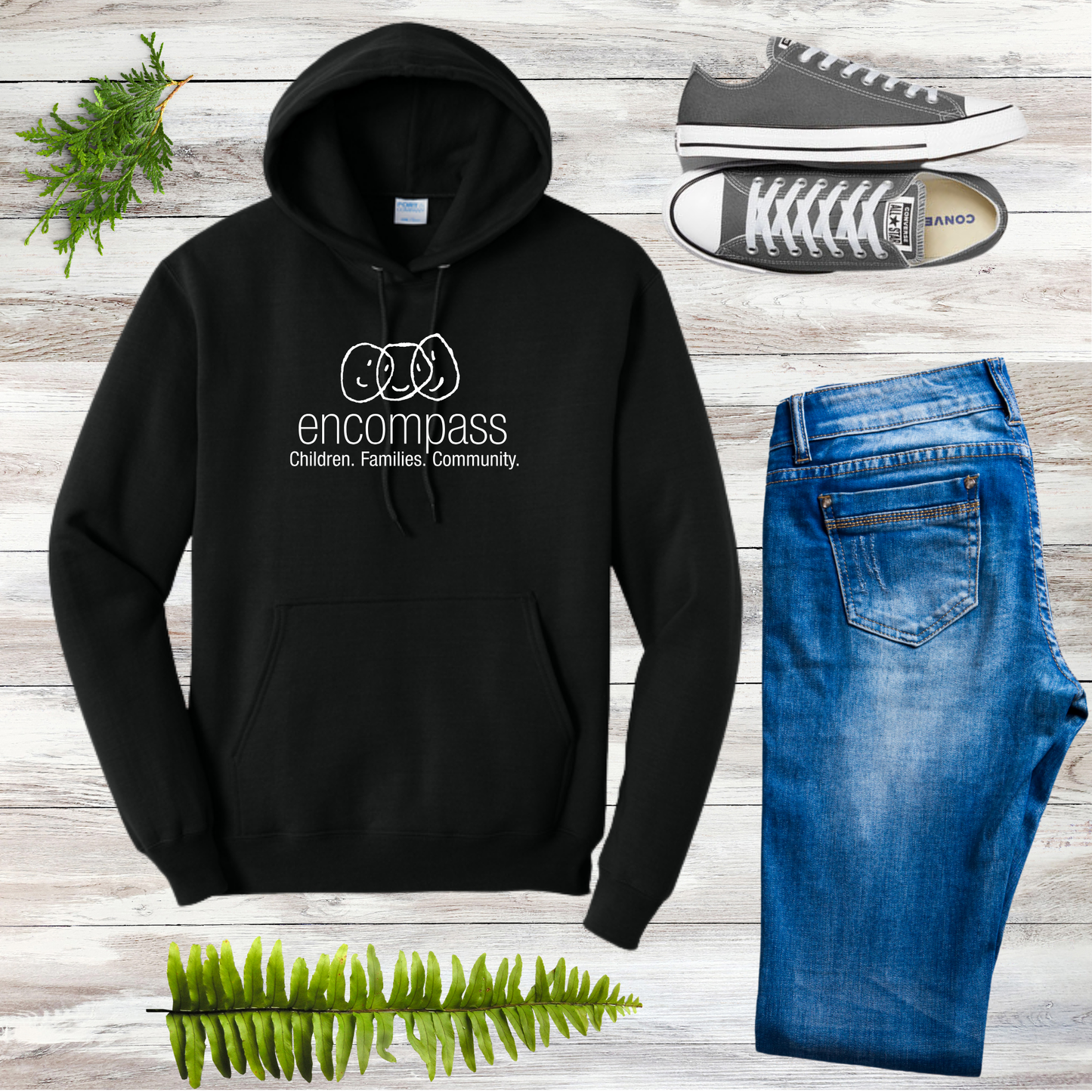 Encompass Unisex Hooded Pullover Sweatshirt White Print