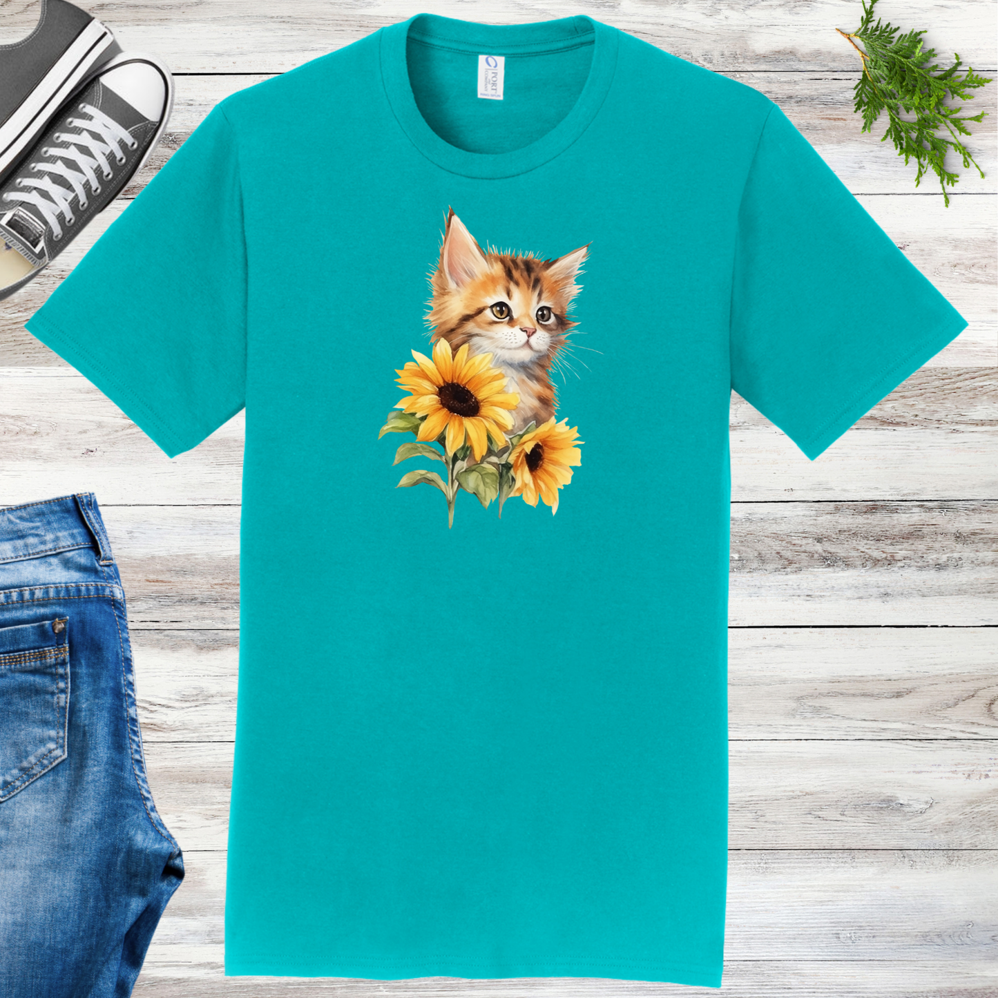 Kitten Sunflowers Unisex Tee