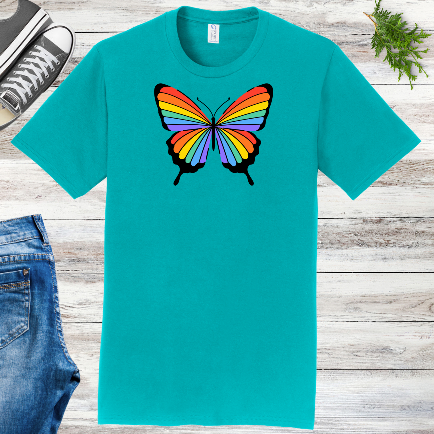 Rainbow Striped Butterfly Unisex Tee