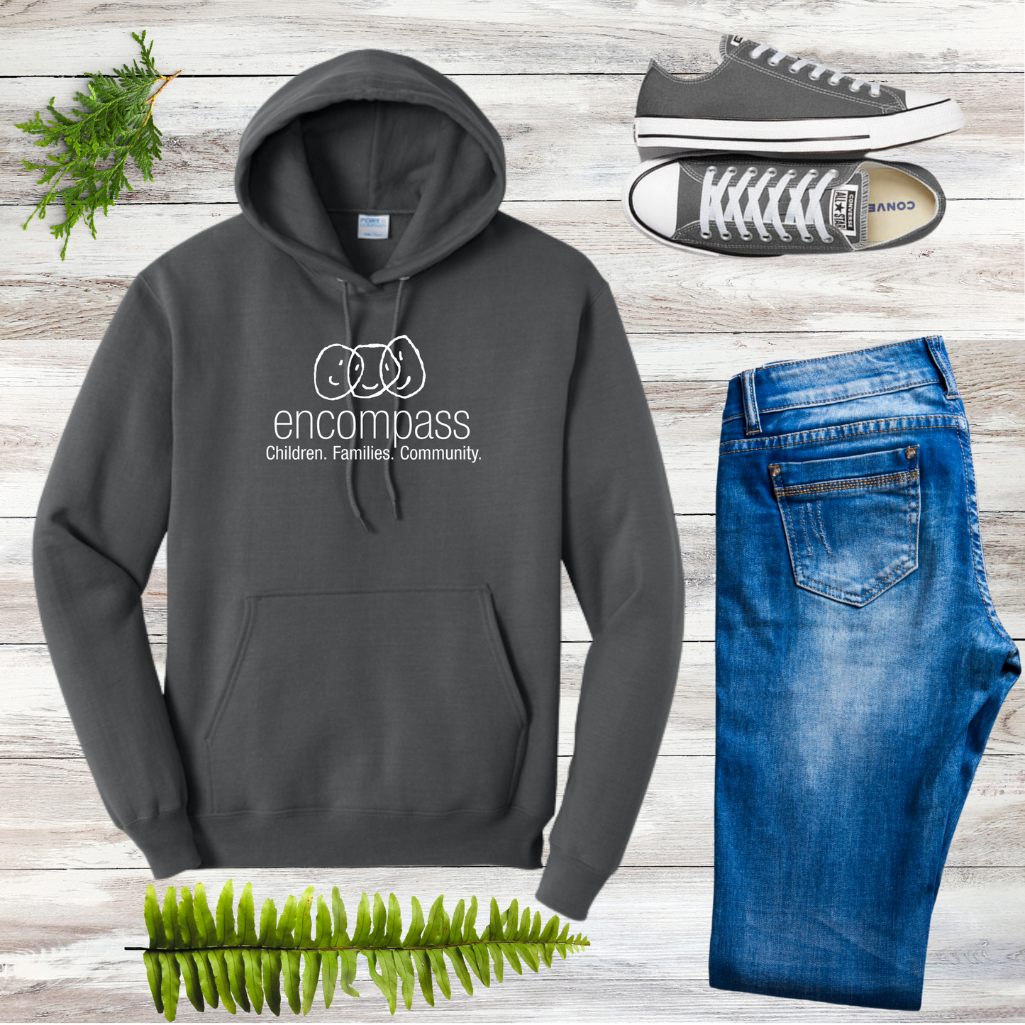 Encompass Unisex Hooded Pullover Sweatshirt White Print