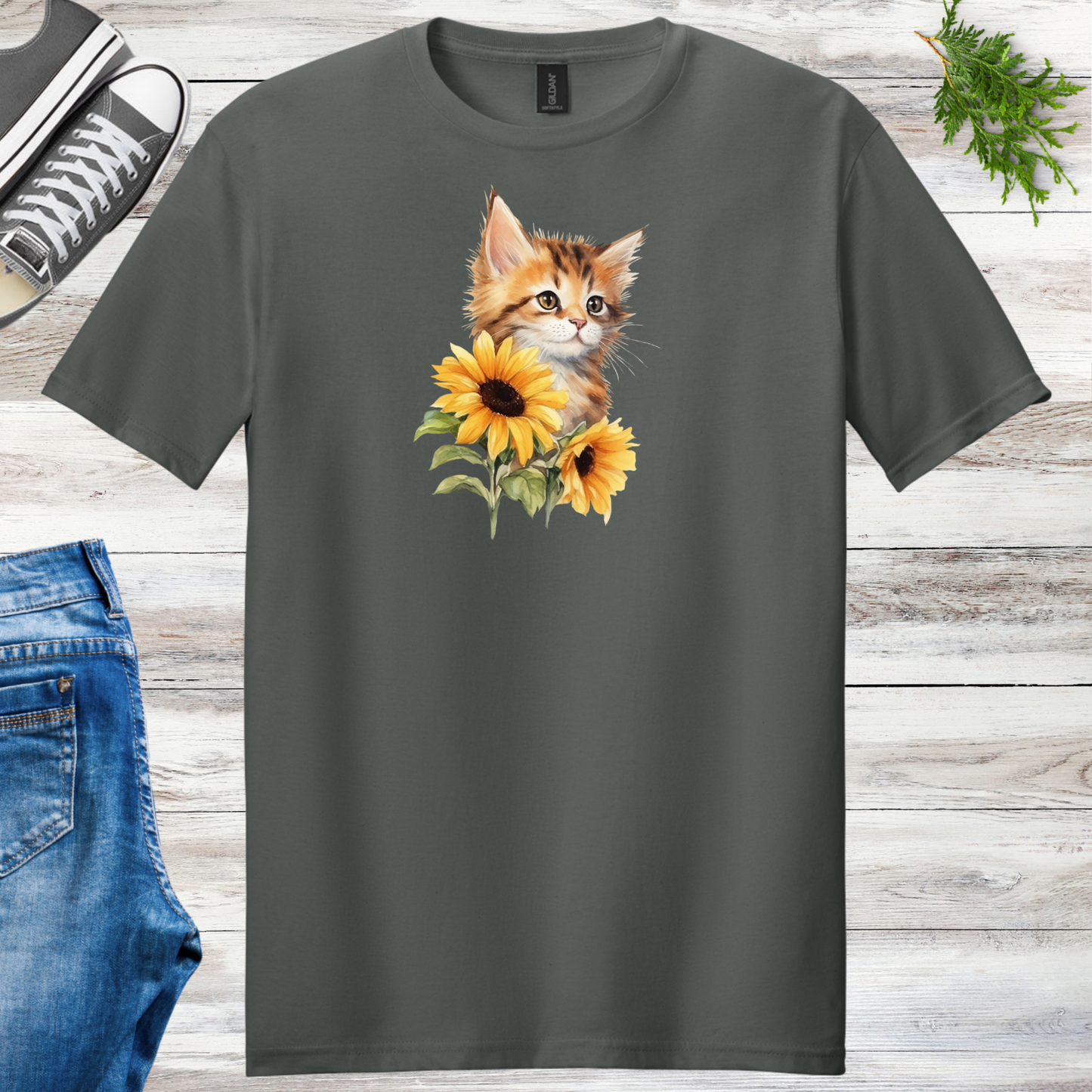 Kitten Sunflowers Unisex Tee
