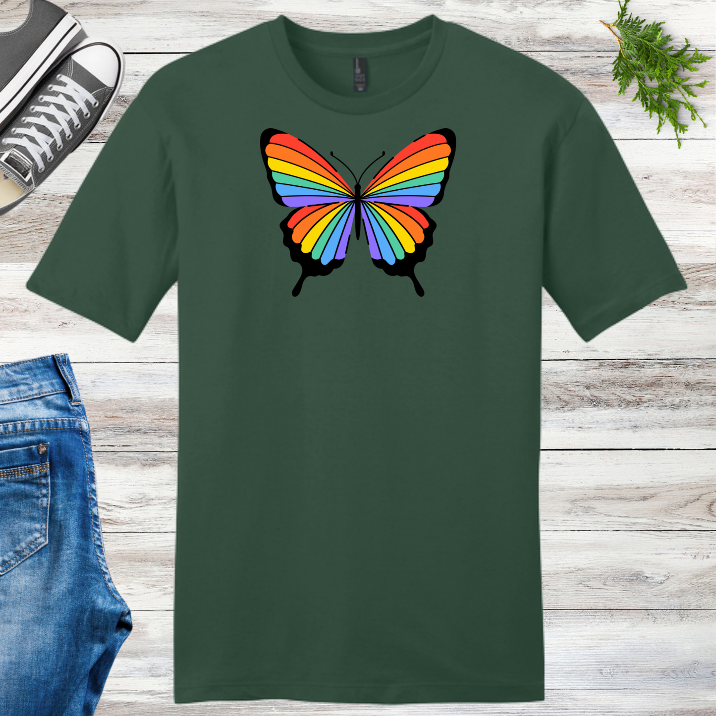 Rainbow Striped Butterfly Unisex Tee
