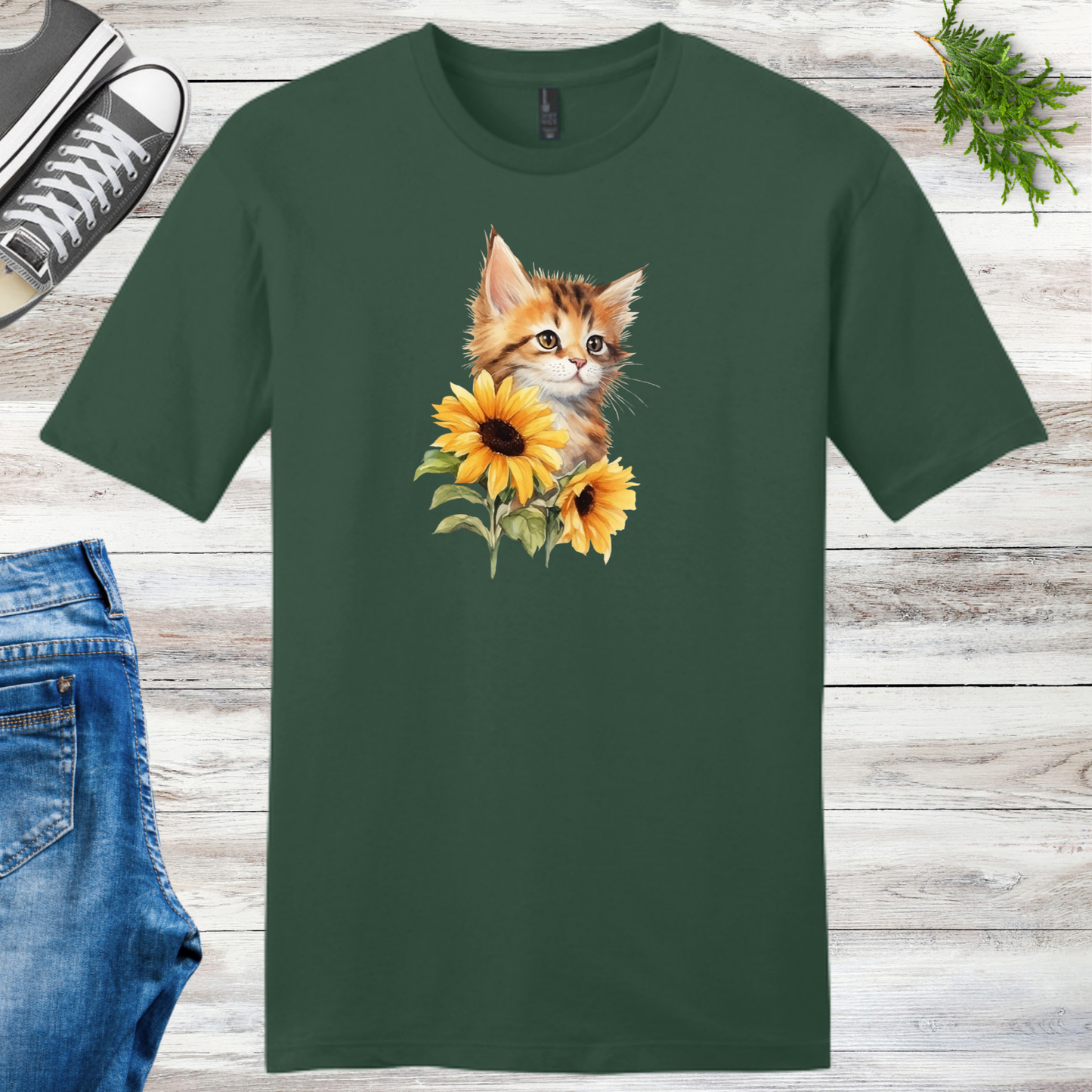 Kitten Sunflowers Unisex Tee