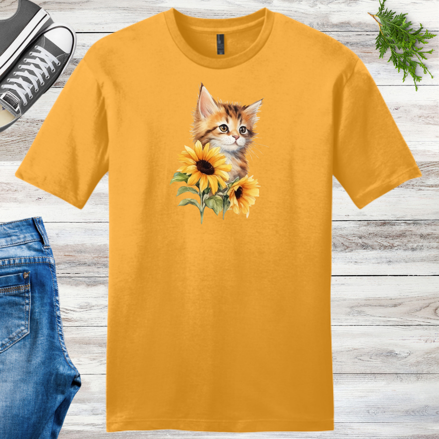 Kitten Sunflowers Unisex Tee