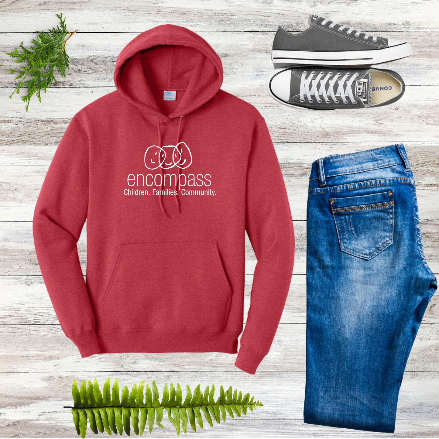 Encompass Unisex Hooded Pullover Sweatshirt White Print