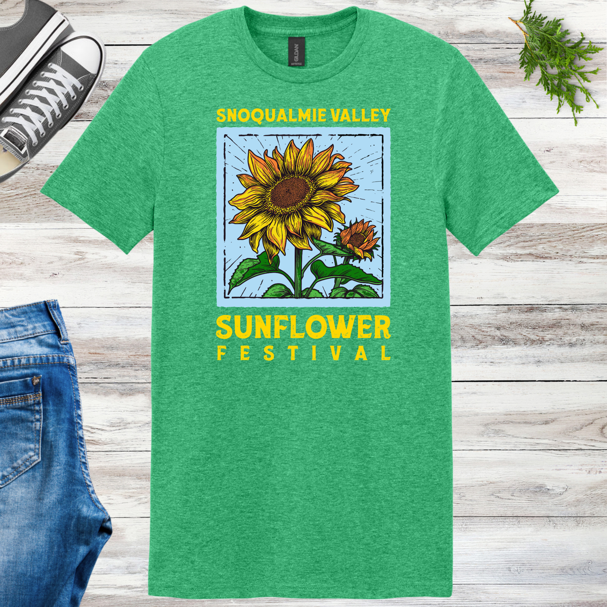 New! Blue & Gold Snoqualmie Valley Sunflower Festival Tees