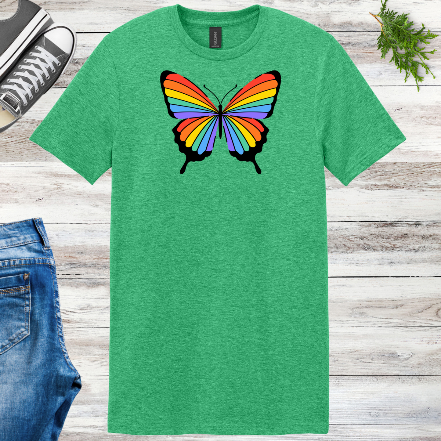 Rainbow Striped Butterfly Unisex Tee
