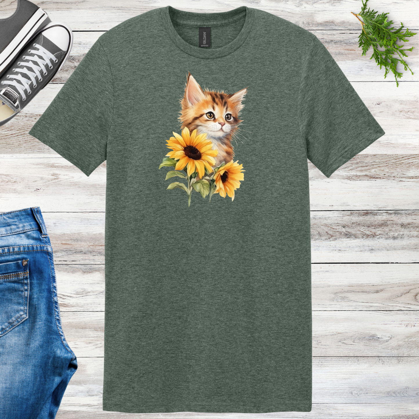 Kitten Sunflowers Unisex Tee