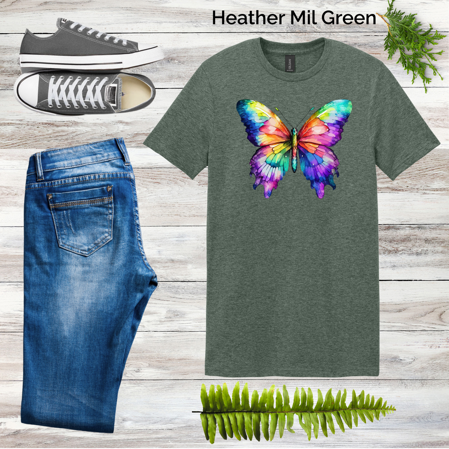 Watercolor Rainbow Butterfly Tee