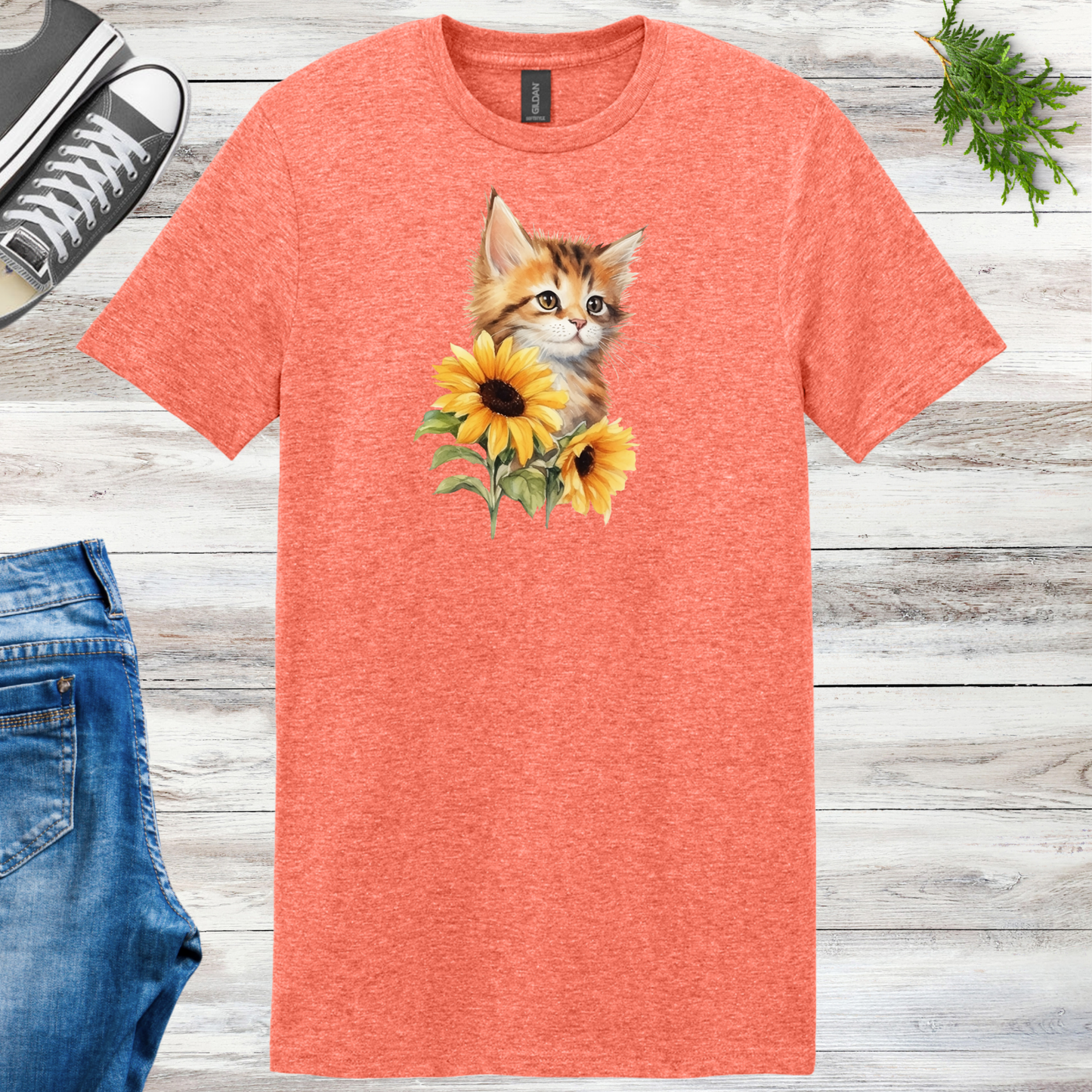 Kitten Sunflowers Unisex Tee
