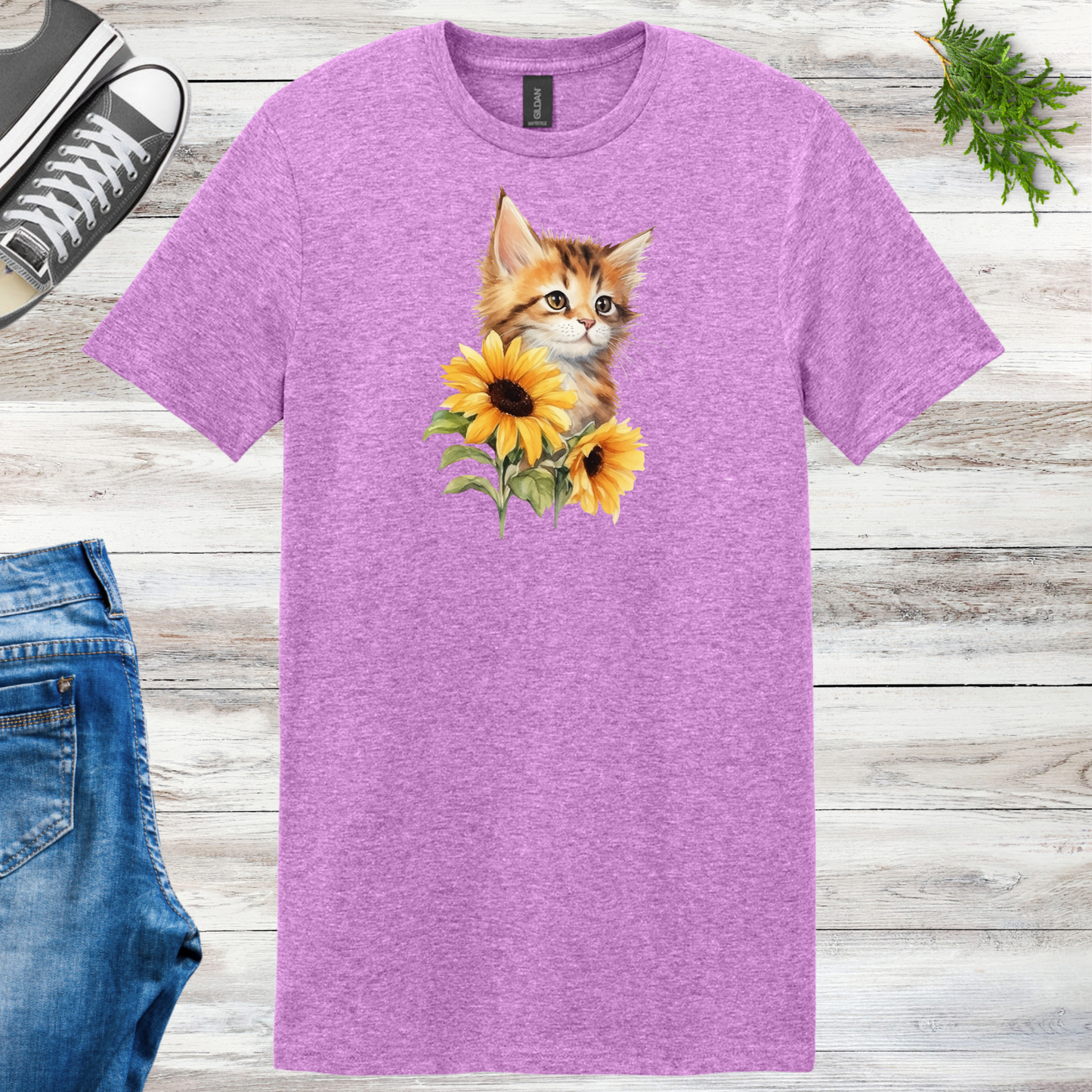 Kitten Sunflowers Unisex Tee