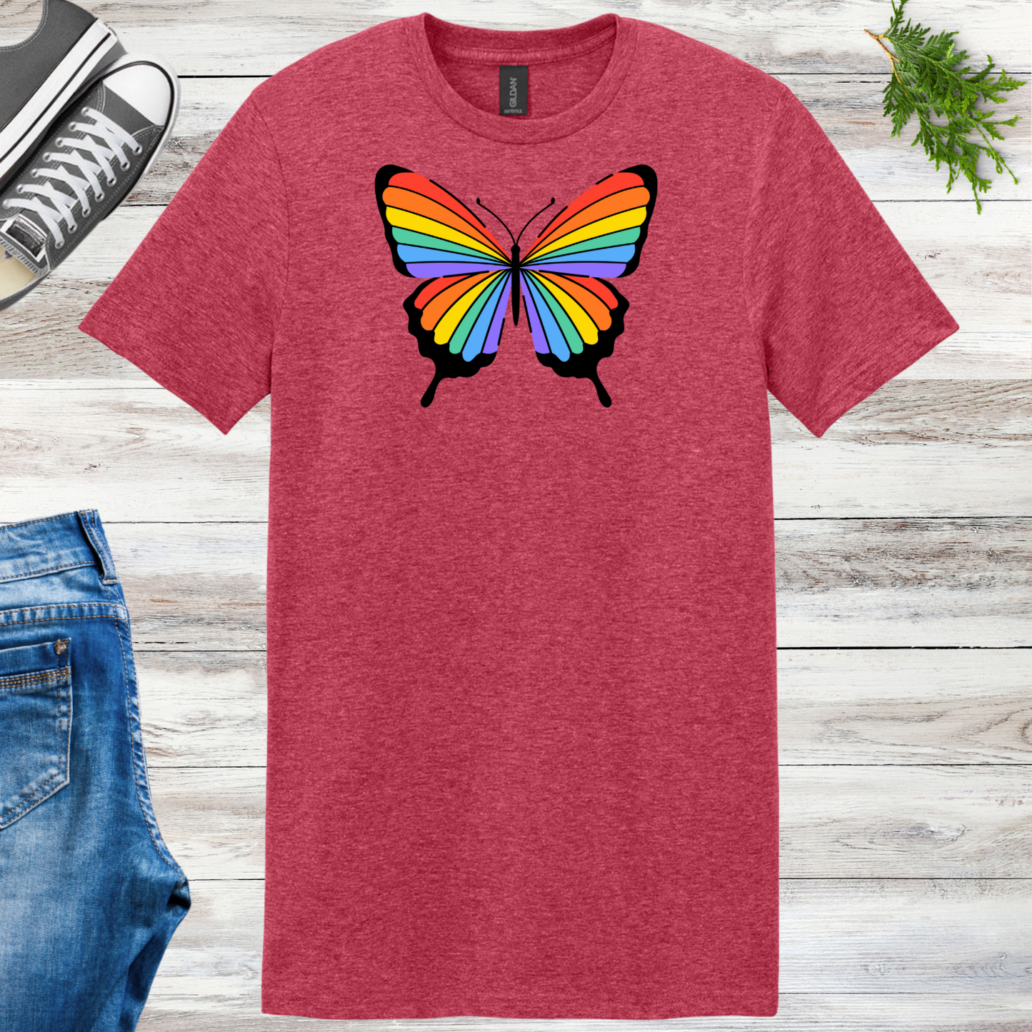 Rainbow Striped Butterfly Unisex Tee