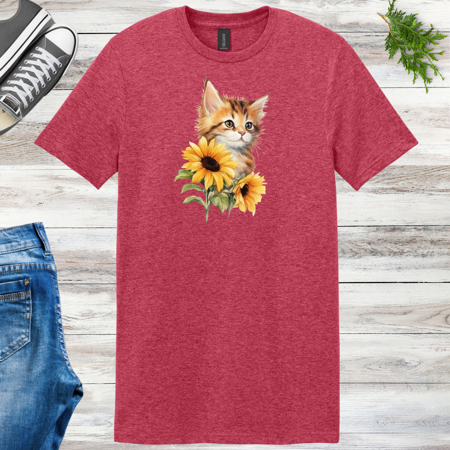 Kitten Sunflowers Unisex Tee