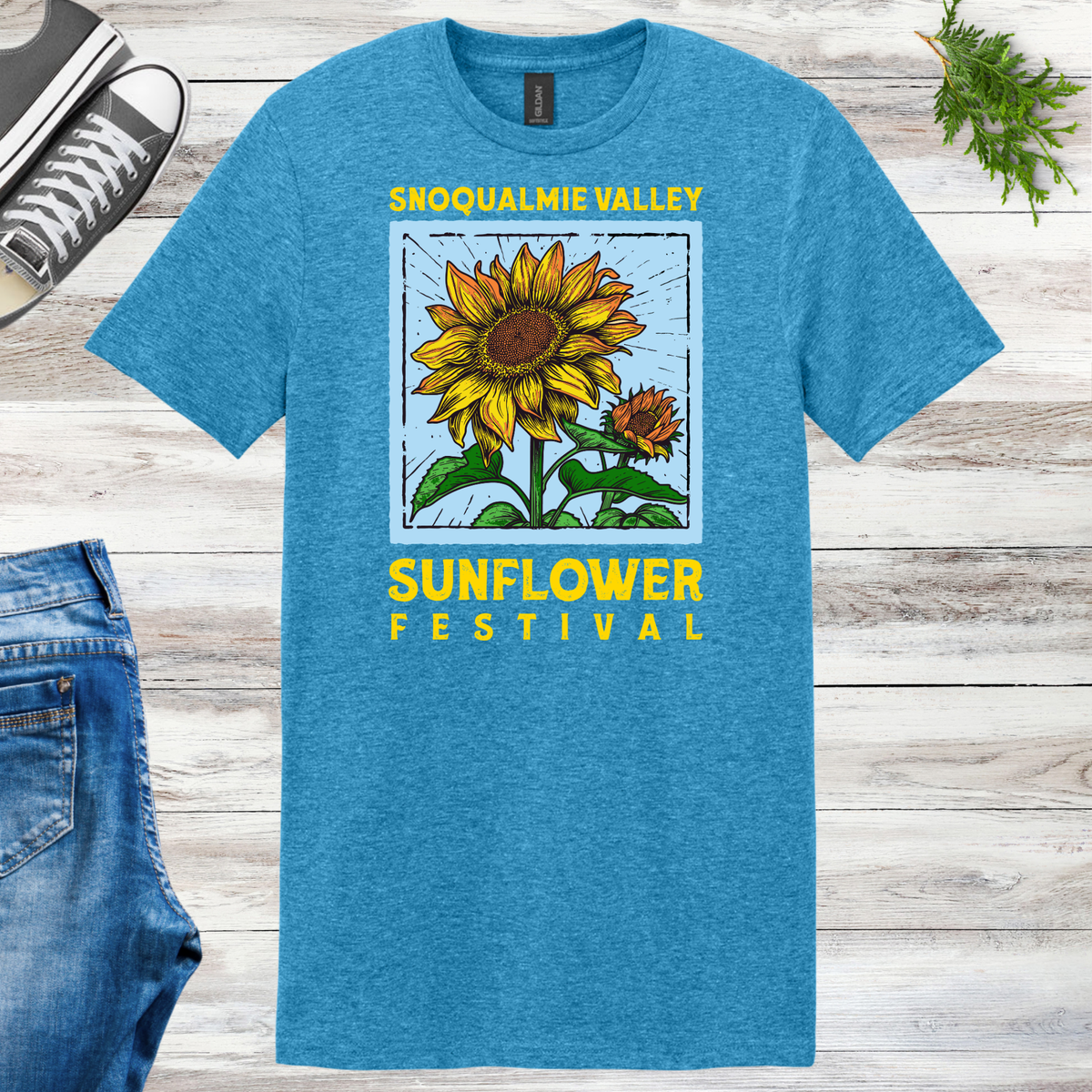 New! Blue & Gold Snoqualmie Valley Sunflower Festival Tees