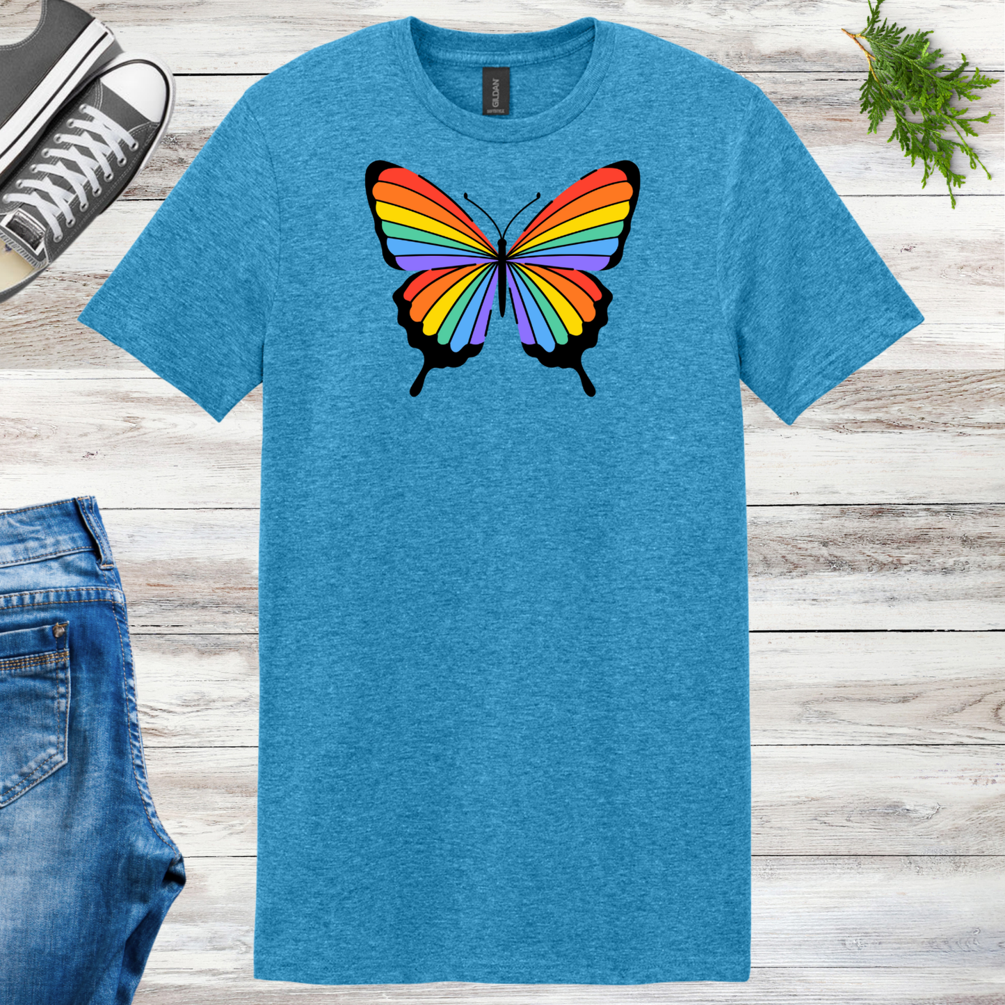 Rainbow Striped Butterfly Unisex Tee