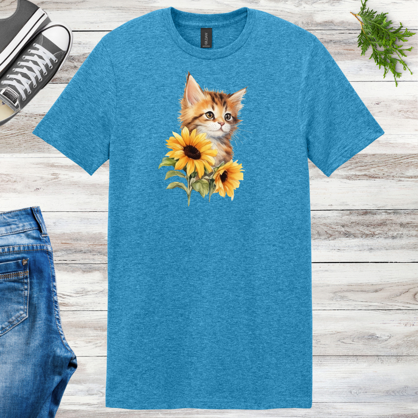Kitten Sunflowers Unisex Tee