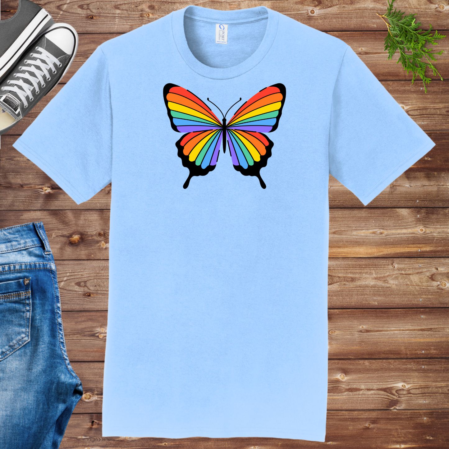 Rainbow Striped Butterfly Unisex Tee
