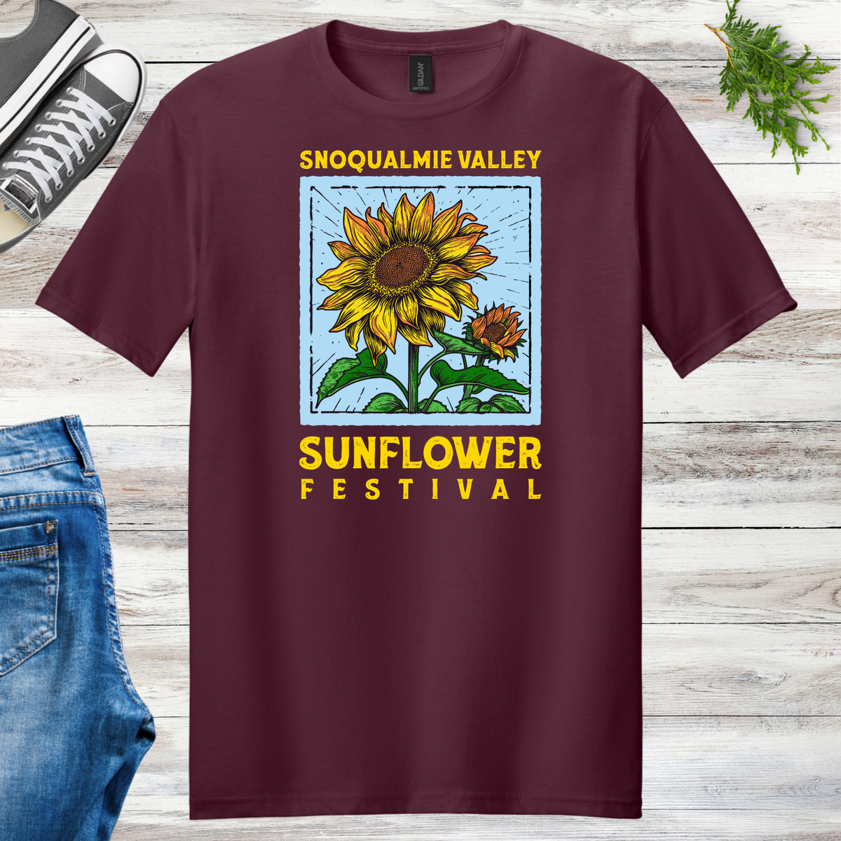 New! Blue & Gold Snoqualmie Valley Sunflower Festival Tees