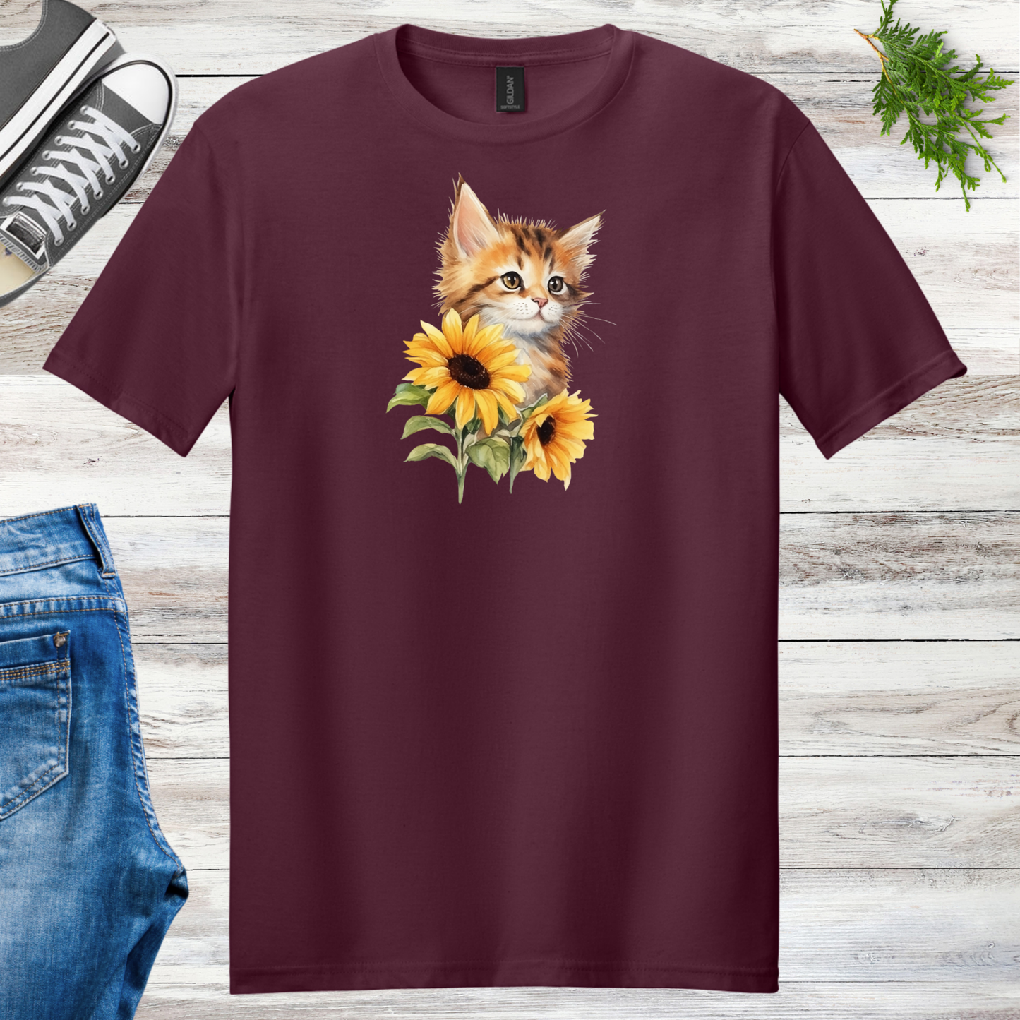Kitten Sunflowers Unisex Tee