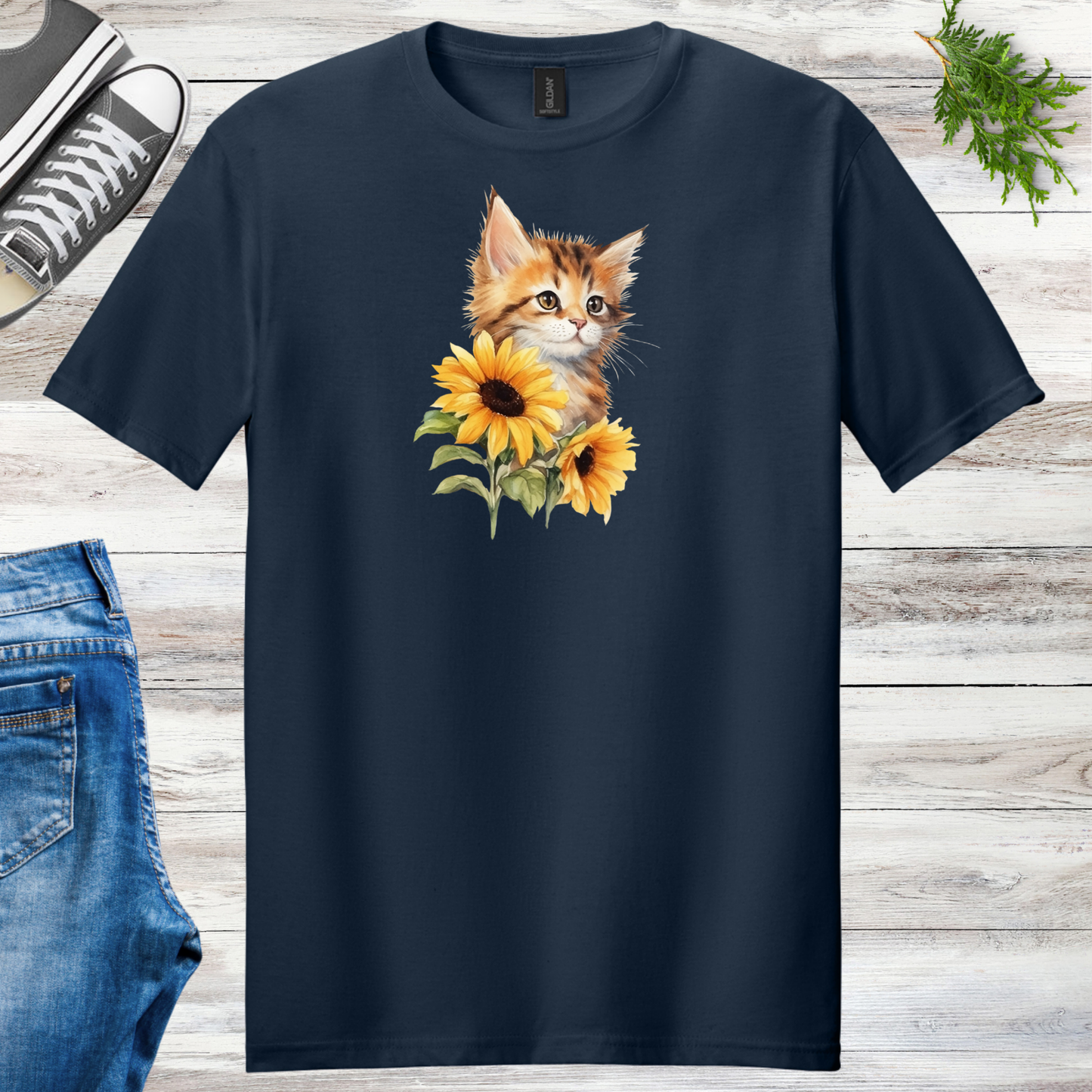Kitten Sunflowers Unisex Tee