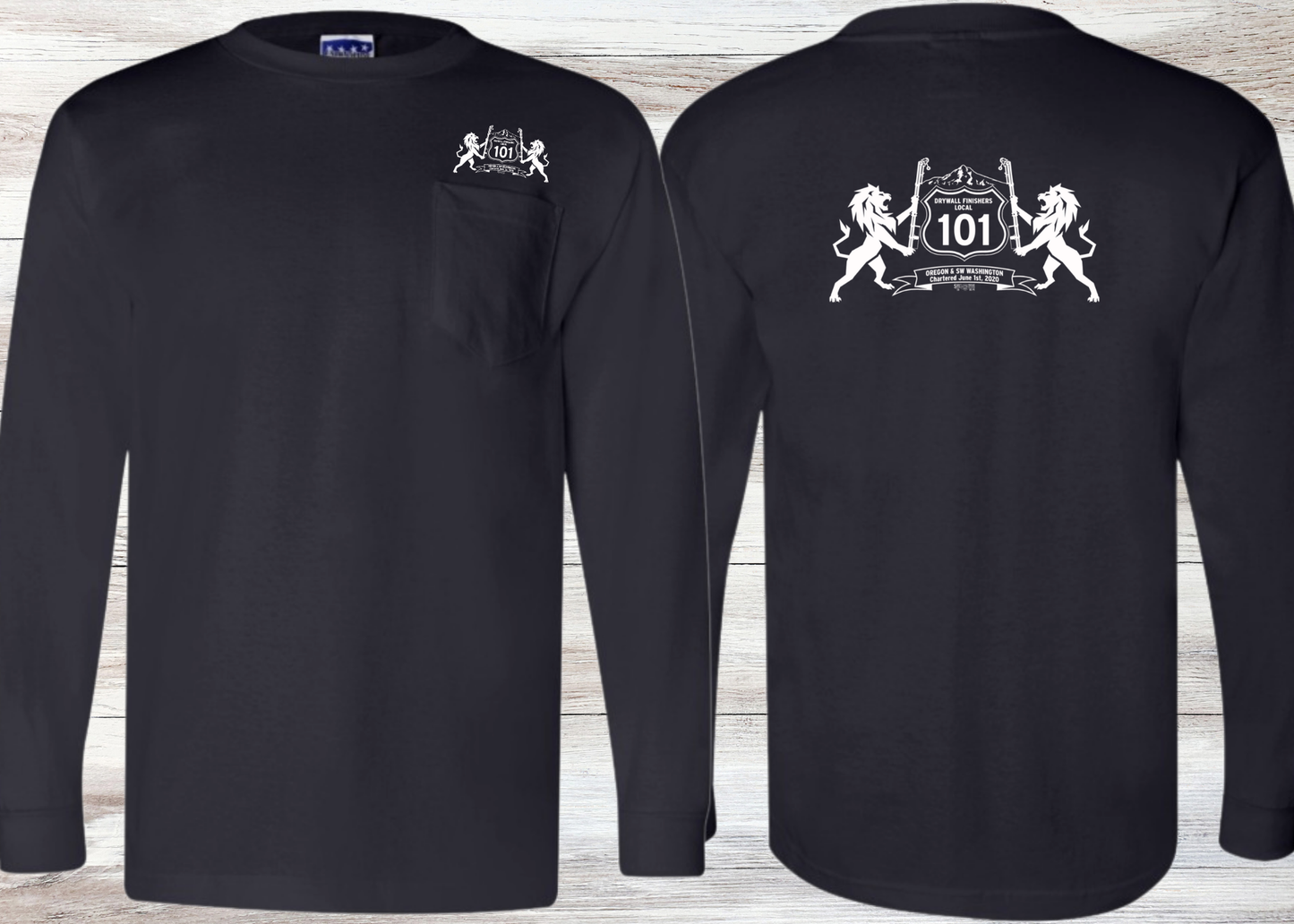 Drywall Finishers Local Union #101 Bayside Unisex Union-Made Long Sleeve Pocket T-Shirt - 3055