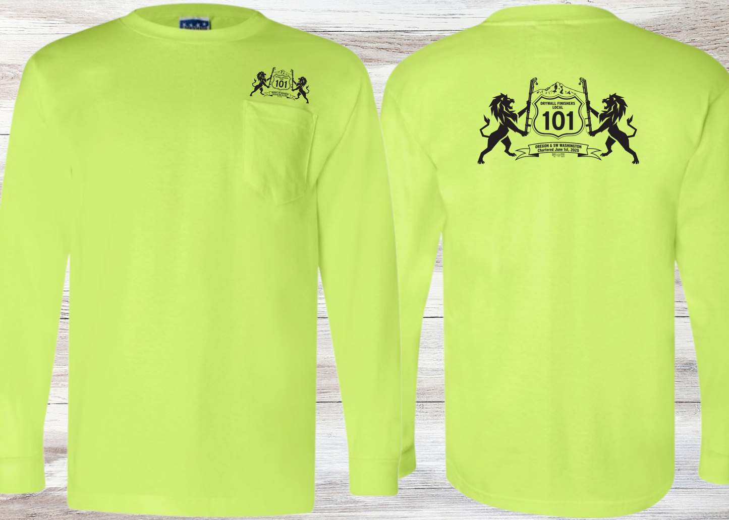 Drywall Finishers Local Union #101 Bayside Unisex Union-Made Long Sleeve Pocket T-Shirt - 3055