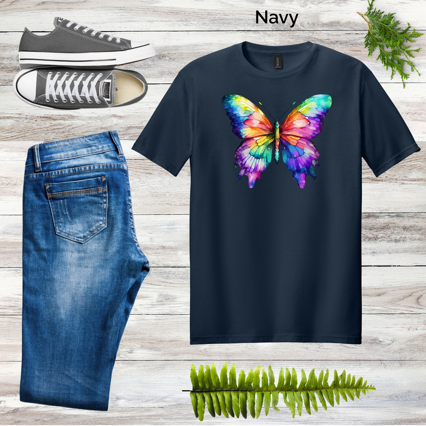 Watercolor Rainbow Butterfly Tee