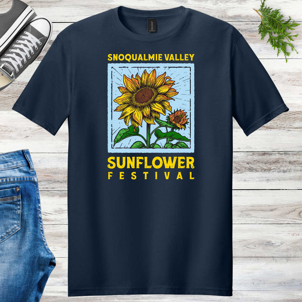 New! Blue & Gold Snoqualmie Valley Sunflower Festival Tees