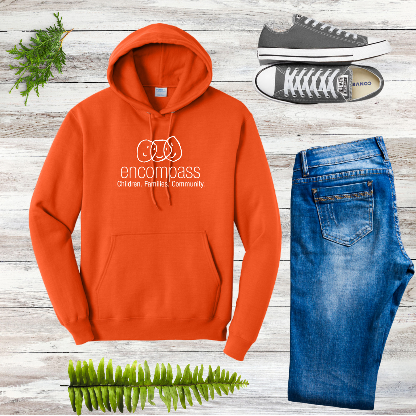 Encompass Unisex Hooded Pullover Sweatshirt White Print