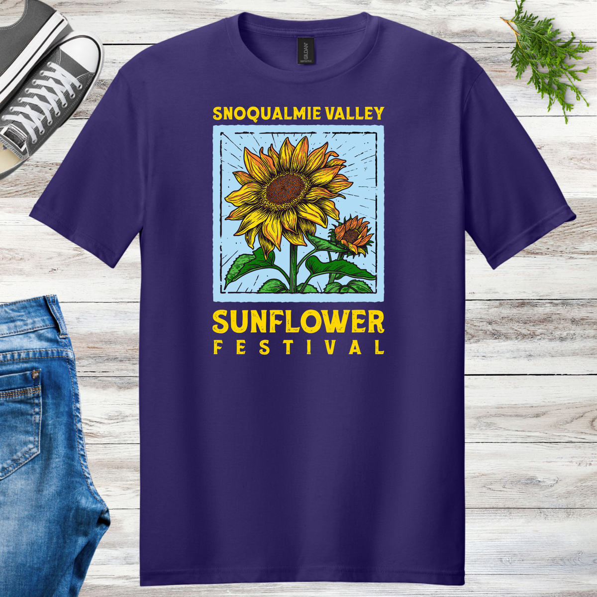 New! Blue & Gold Snoqualmie Valley Sunflower Festival Tees