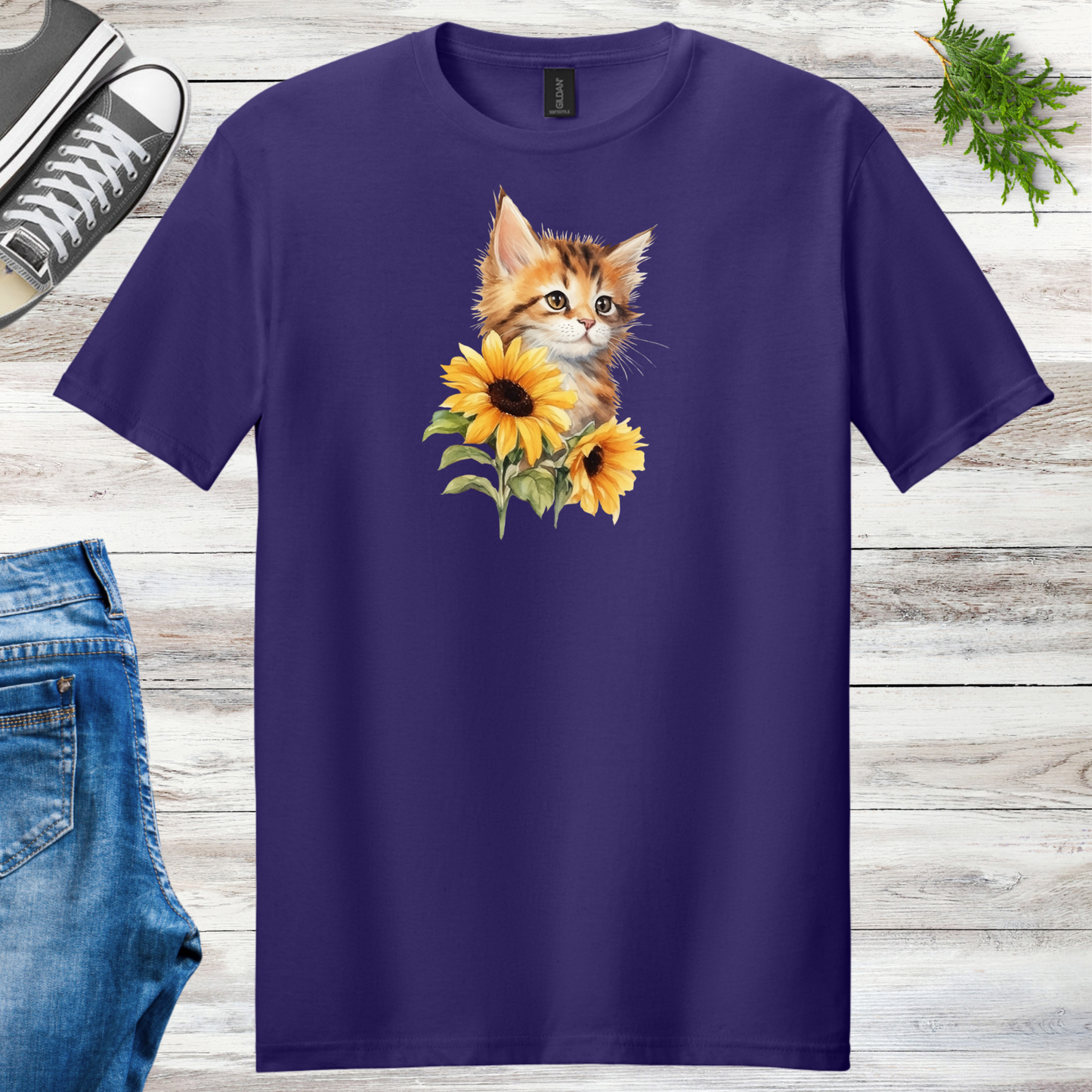 Kitten Sunflowers Unisex Tee