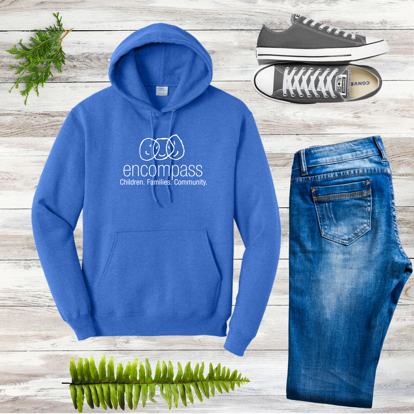 Encompass Unisex Hooded Pullover Sweatshirt White Print