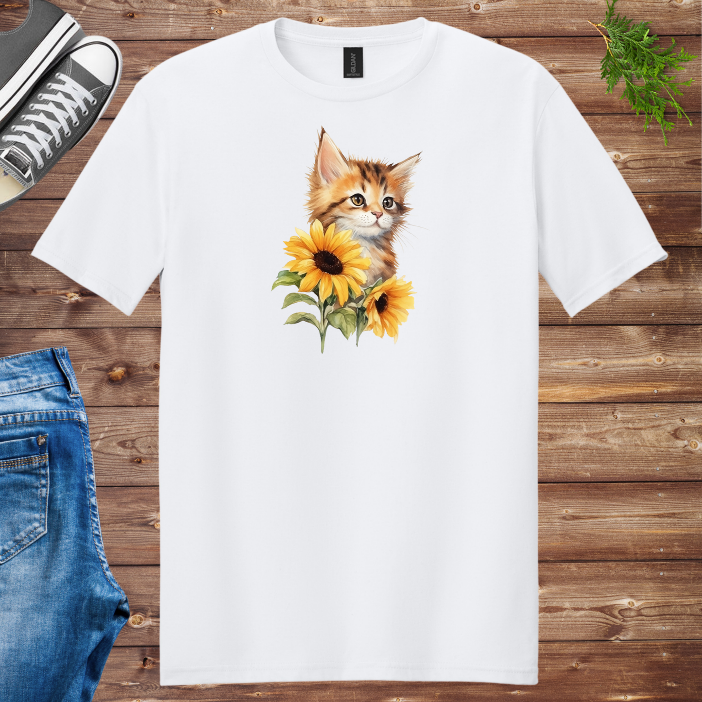 Kitten Sunflowers Unisex Tee
